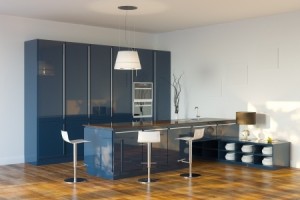 Luxury Hi-Tech Dark Blue Kitchen Perspective View