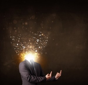 Business man with glowing exploding head concept