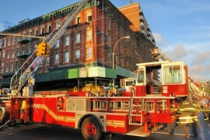 A crew of firefighters resonding to a fire