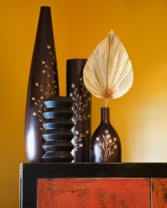 Still life of interior with Asian vases on dresser