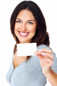Woman with a card