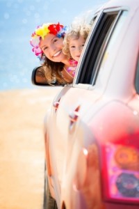 Happy family car trip on summer vacation. Travel concept