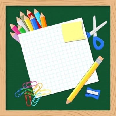 school supplies and blank paper