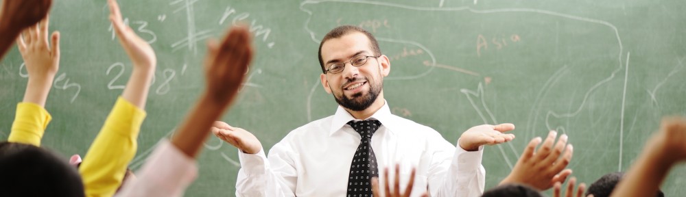 Interaction between teacher and children, funny class in school