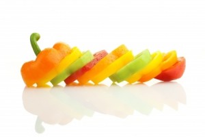 Slices of Pepper Vegetable Original horizontal border with water