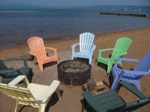 beach chairs around the firepit
