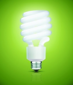 Vector illustration of classy energy saving compact fluorescent lightbulb on a green background