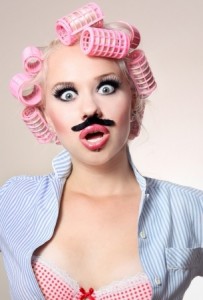 Attractive girl with mustache