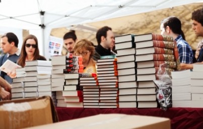 Books on street stalls in Saint George day in April 23, 2013 in Barcelona