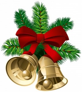 Christmas Bells with red ribbon and pine twigs