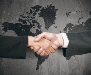 Concept of business world handshake