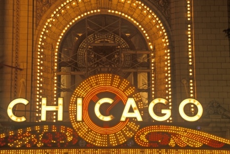 Detail of Neon Sign on Chicago Theater, Chicago, Illinois