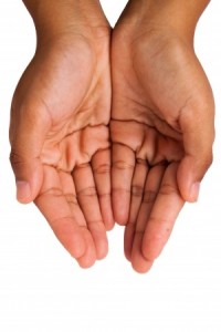 Giving hands isolated on white background