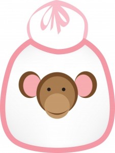babies bib with a cvute illustration of a monkey