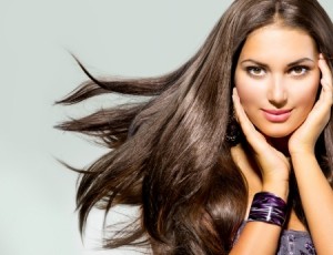 Beautiful Woman with Long Blowing Hair