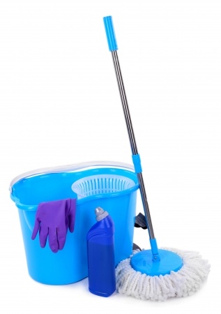 Different tools for cleaning floor in room