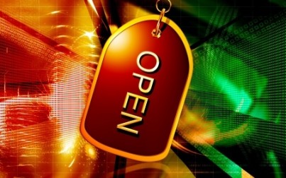 Digital illustration of open sign in colour background