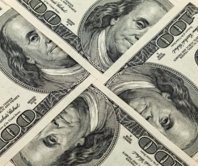 Four hundred dollar bills close up