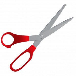 Modern scissors with plastic handles. Vector illustration.
