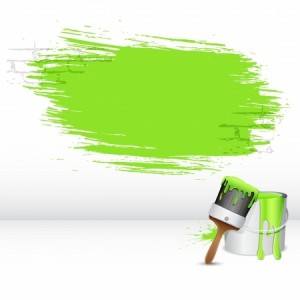 illustration of paint bucket with paint brush and paint stroke