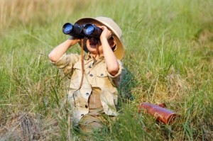 kid with binoculars