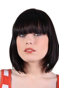 Closeup of a woman with a bobbed haircut