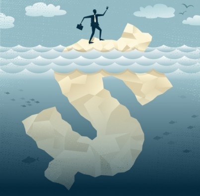Great illustration of Retro styled Businessman Abstract Businessmen climbing on top of the Tip of the Dollar Iceberg