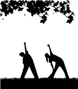 Kids exercising flexibility with stretching posture