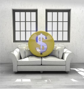 invest Dollar coins to confortable interior design render illustration