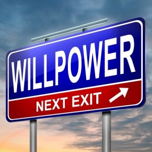 Illustration depicting an illuminated roadsign with a willpower concept Dusk sky background