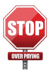 sign with the words Stop Over Paying illustration design over white