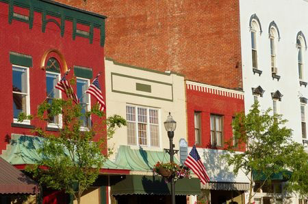 Picturesque facades and storefronts in downtown Chagrin Falls, Ohio
