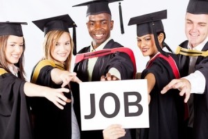 group of graduates grab job