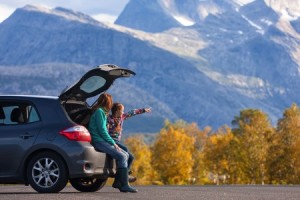 33747746 - mom and daughter - tourist girls and mountain views