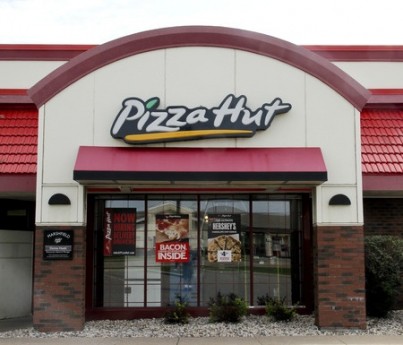 Pizza Hut Sign on a resaurant store front