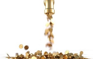 gold-coins-fall-out-of-the-golden-tap.-isolated-on-white-450x288