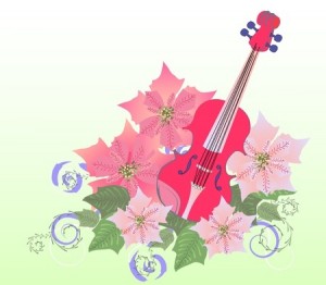 illustration with Red Violin and Poinsettia