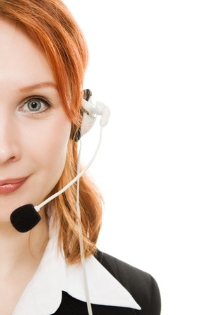 Beautiful business woman with headset on a white background