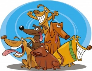 cartoon illustration of funny dogs group
