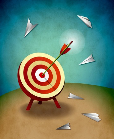 Archery target with bull s eye arrow and paper airplanes illustration Success and strategy concept