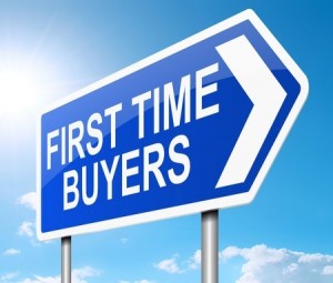 Illustration depicting a sign with a first time buyers concept