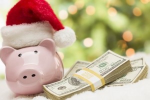 piggy bank in santa hat