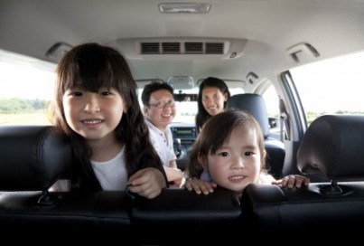 happy family in the car