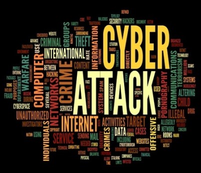 Cyber attack concept in word tag cloud isolated on black background