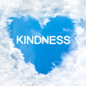 33590667 - kindness word inside love cloud heart shape blue sky background only