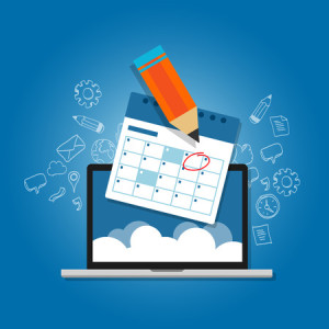 53581405 - mark circle your calendar agenda online cloud planning laptop vector