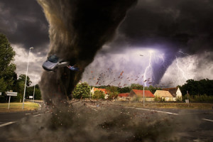 54885023 - view of a large tornado destroying an entire city