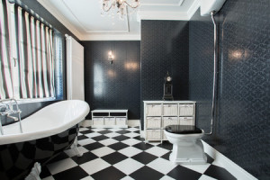 33756258 - photo of modern white and black bathroom