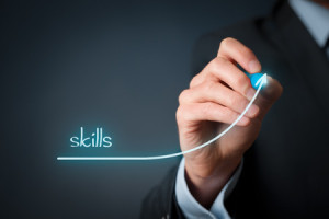 43622987 - skills improvement concept. businessman draw rising curve of skills.