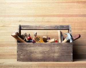 44384955 - wooden toolbox on the table